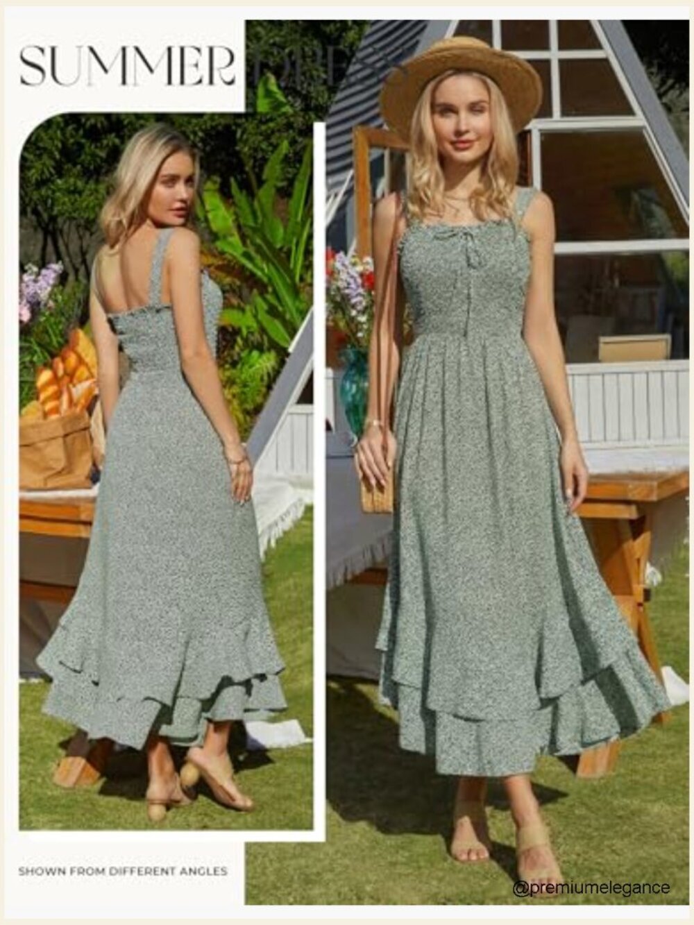 Floral Boho Maxi Dress Square Neck Strapped Swing A-Line Sundress Beach - Picture 2 of 7